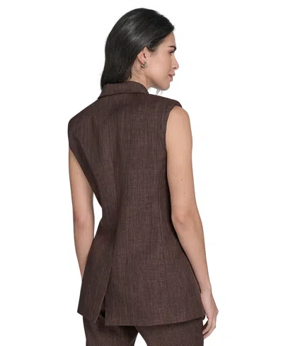 Calvin Klein Womens Double Breasted Peak Lapel Sleeveless Jacket Novelty High Rise Skinny Ankle Pants In Brown