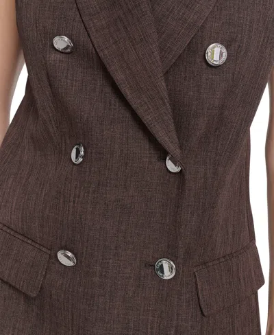 Calvin Klein Womens Double Breasted Peak Lapel Sleeveless Jacket Novelty High Rise Skinny Ankle Pants In Brown