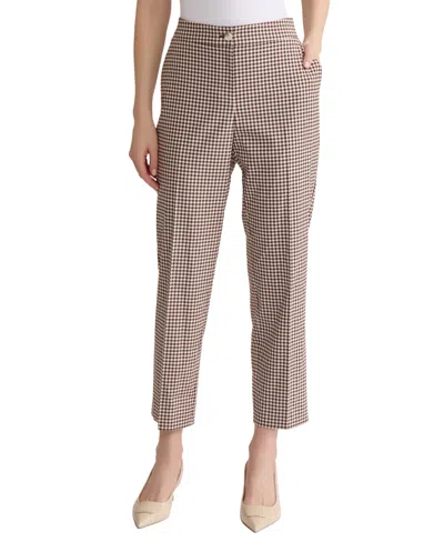 Jones New York Gingham Straight Leg Ankle Pants In Burgundy