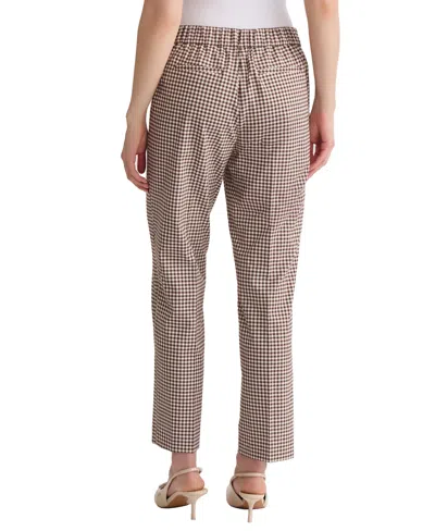 Jones New York Gingham Straight Leg Ankle Pants In Burgundy