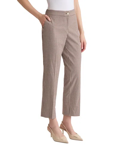 Jones New York Gingham Straight Leg Ankle Pants In Burgundy
