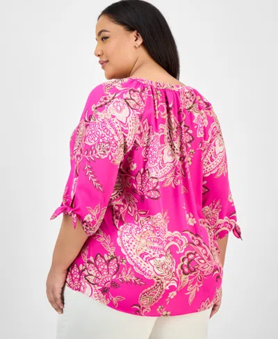 Jones New York Plus Size Paisley-print Tie-sleeve Blouse In Pink