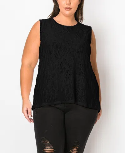 Coin 1804 Plus Size Spiral Wave Texture Strappy Back Tank Top In Black