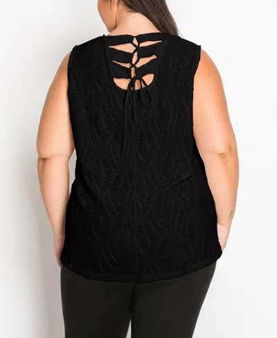 Coin 1804 Plus Size Spiral Wave Texture Strappy Back Tank Top In Black