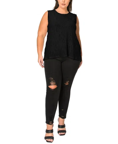 Coin 1804 Plus Size Spiral Wave Texture Strappy Back Tank Top In Black