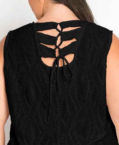 Coin 1804 Plus Size Spiral Wave Texture Strappy Back Tank Top In Black