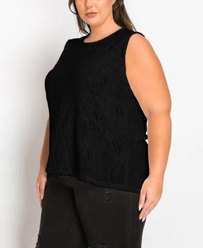 Coin 1804 Plus Size Spiral Wave Texture Strappy Back Tank Top In Black