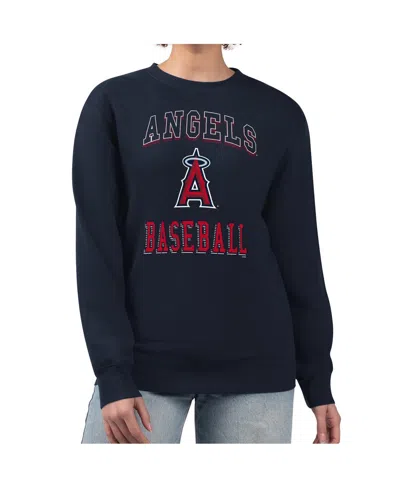 G-iii 4her By Carl Banks Women's Navy Los Angeles Angels Team Logo Graphic Tri-blend Fleece Pullover Sweatshirt In Black
