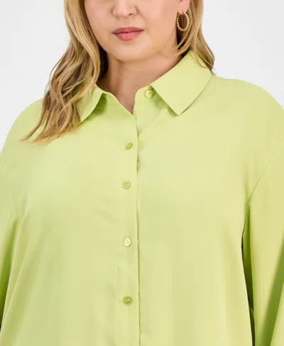 Inc International Concepts Plus Size Collared Split-side Shirt, Exclusively At Macy's In Green