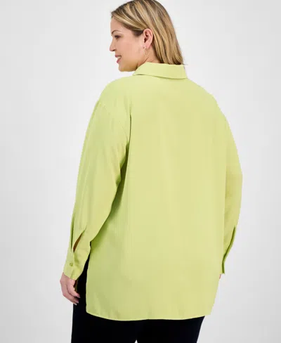 Inc International Concepts Plus Size Collared Split-side Shirt, Exclusively At Macy's In Green