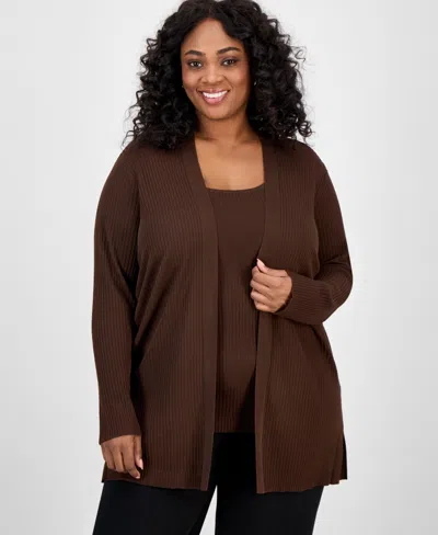 Jones New York Plus Size Sutton Open-front Cardigan In Brown