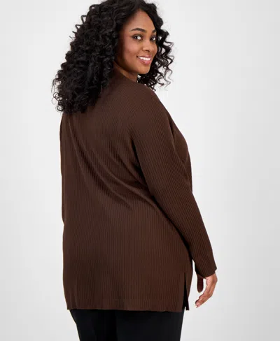 Jones New York Plus Size Sutton Open-front Cardigan In Brown