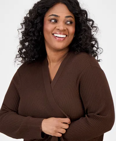 Jones New York Plus Size Sutton Open-front Cardigan In Brown