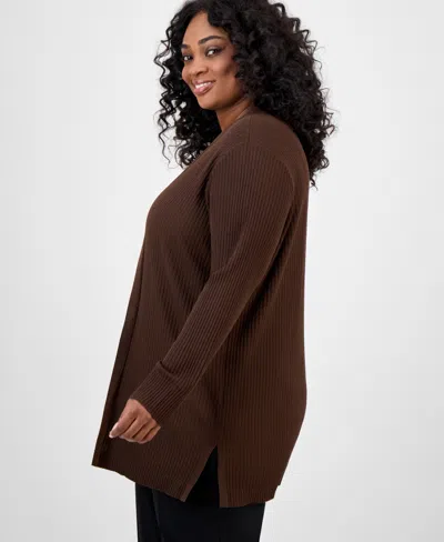 Jones New York Plus Size Sutton Open-front Cardigan In Brown