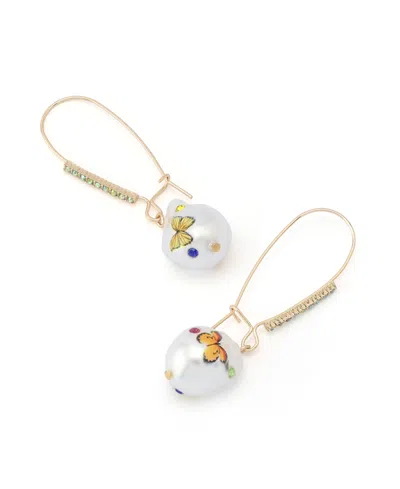 Betsey Johnson Faux Stone Backyard Butterfly Dangle Drop Earrings In Gold