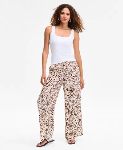 Inc International Concepts Women's Printed Wide-leg Pull-on Pants, Exclusively At Macy's In Neutral