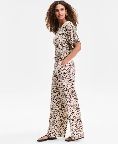 Inc International Concepts Women's Printed Wide-leg Pull-on Pants, Exclusively At Macy's In Neutral