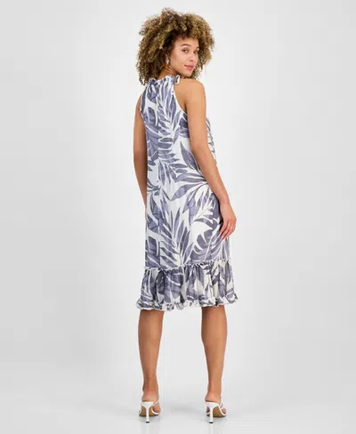 Robbie Bee Petite Printed Sleeveless Ruffle-trim A-line Dress In White