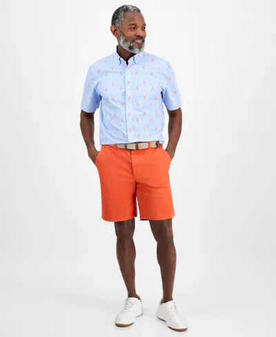 Club Room Men's Short Sleeve Lobster Print Button-down Shirt, Exclusively At Macy's In Blue