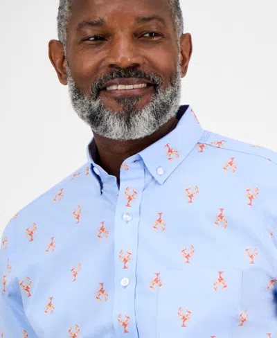 Club Room Men's Short Sleeve Lobster Print Button-down Shirt, Exclusively At Macy's In Blue