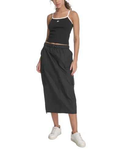Starter Women's Solid-color Pull-on Midi Cargo Skirt In Black