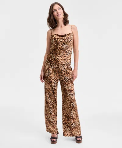 Inc International Concepts Women's Animal-print Cowlneck Camisole Top, Exclusively At Macy's In Brown