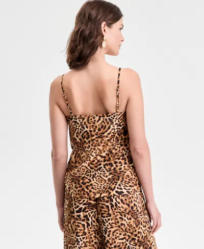 Inc International Concepts Women's Animal-print Cowlneck Camisole Top, Exclusively At Macy's In Brown