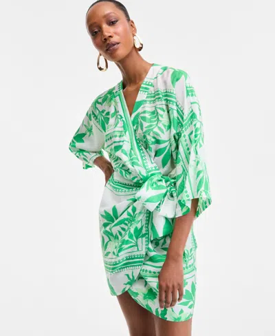 Inc International Concepts Women's Printed Side-tie Mini Dress, Exclusively At Macy's In Green