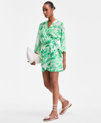 Inc International Concepts Women's Printed Side-tie Mini Dress, Exclusively At Macy's In Green