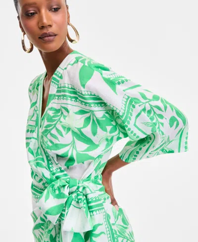 Inc International Concepts Women's Printed Side-tie Mini Dress, Exclusively At Macy's In Green