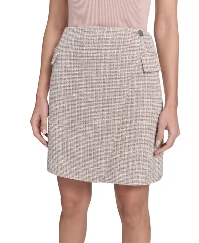 Calvin Klein Women's Textured Faux-wrap Pencil Skirt In Neutral