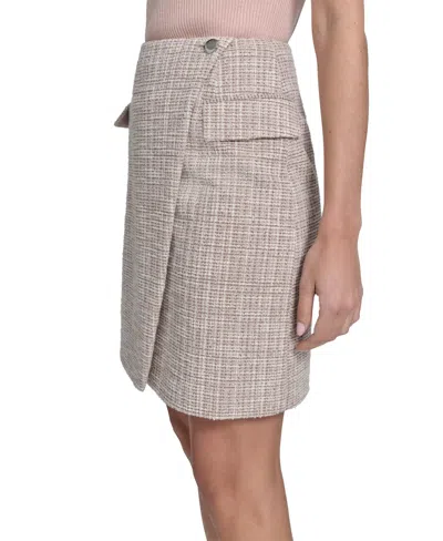 Calvin Klein Women's Textured Faux-wrap Pencil Skirt In Neutral