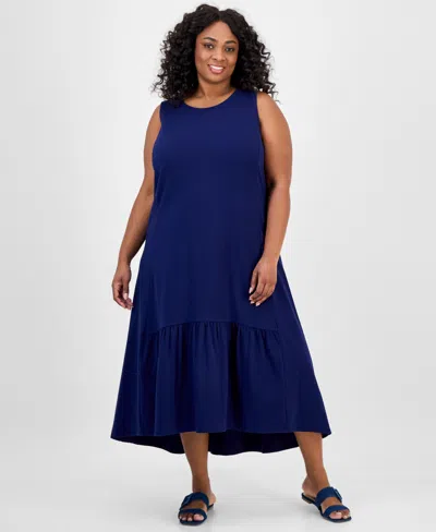 Jones New York Plus Size Ruffled High-low Dress In Blue