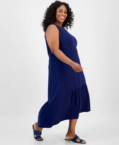 Jones New York Plus Size Ruffled High-low Dress In Blue
