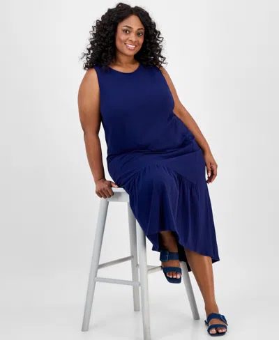 Jones New York Plus Size Ruffled High-low Dress In Blue