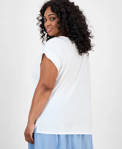 Jones New York Plus Size Lace-trim Dolman-sleeve Top In White