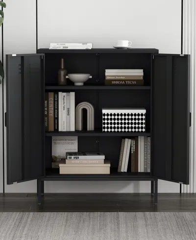 Manhattan Comfort Naomi Modern Accent Cabinet With 3 Adjustable Shelves In Gray