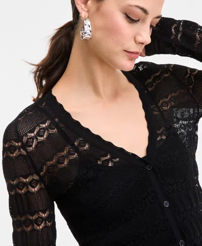 Inc International Concepts Women's Pointelle Cardigan Sweater, Exclusively At Macy's In Black