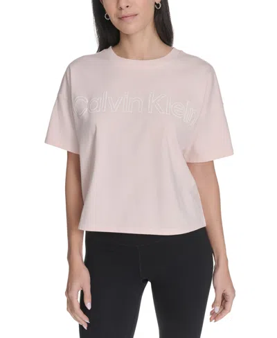 Calvin Klein Performance Women's Cotton Puff-logo Cropped T-shirt In Pink