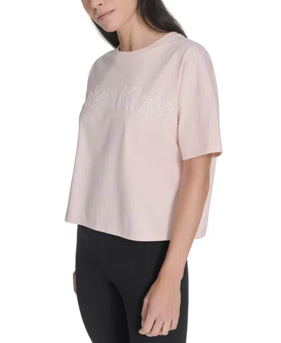 Calvin Klein Performance Women's Cotton Puff-logo Cropped T-shirt In Pink