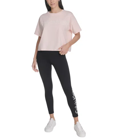 Calvin Klein Performance Women's Cotton Puff-logo Cropped T-shirt In Pink