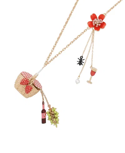 Betsey Johnson Faux Stone Backyard Picnic Basket Pendant Necklace In Gold