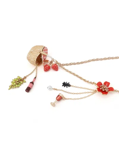 Betsey Johnson Faux Stone Backyard Picnic Basket Pendant Necklace In Gold