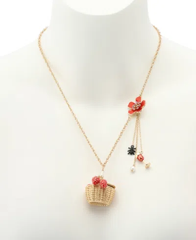Betsey Johnson Faux Stone Backyard Picnic Basket Pendant Necklace In Gold