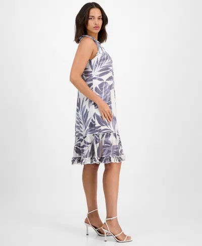 Robbie Bee Petite Printed Sleeveless Ruffle-trim A-line Dress