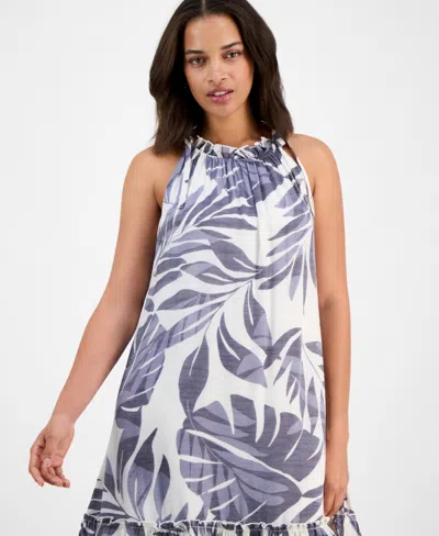 Robbie Bee Petite Printed Sleeveless Ruffle-trim A-line Dress