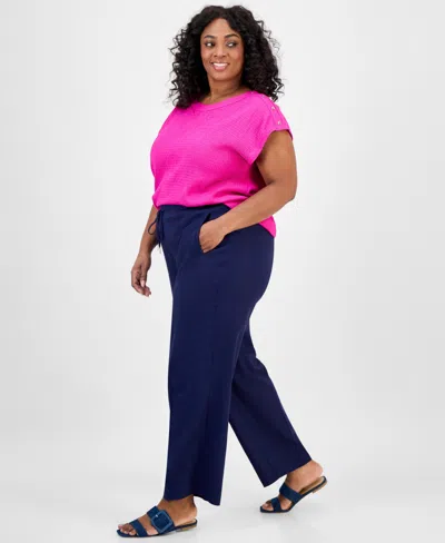 Jones New York Plus Size Linen-blend Drawstring Pants In Multi