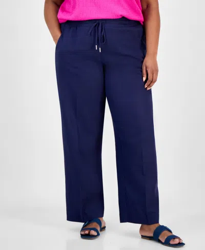 Jones New York Plus Size Linen-blend Drawstring Pants In Multi