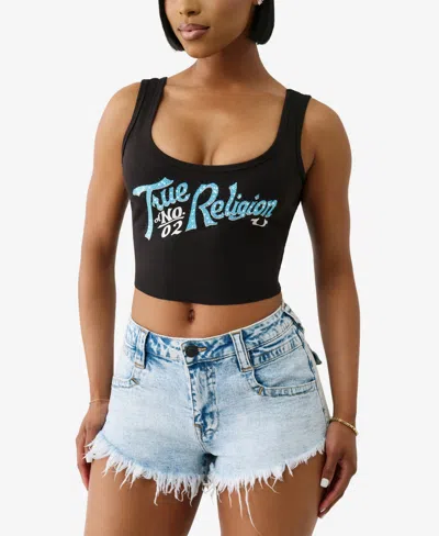 True Religion Women's Crystal Rib Crop Tank Top In Black