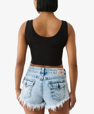 True Religion Women's Crystal Rib Crop Tank Top In Black